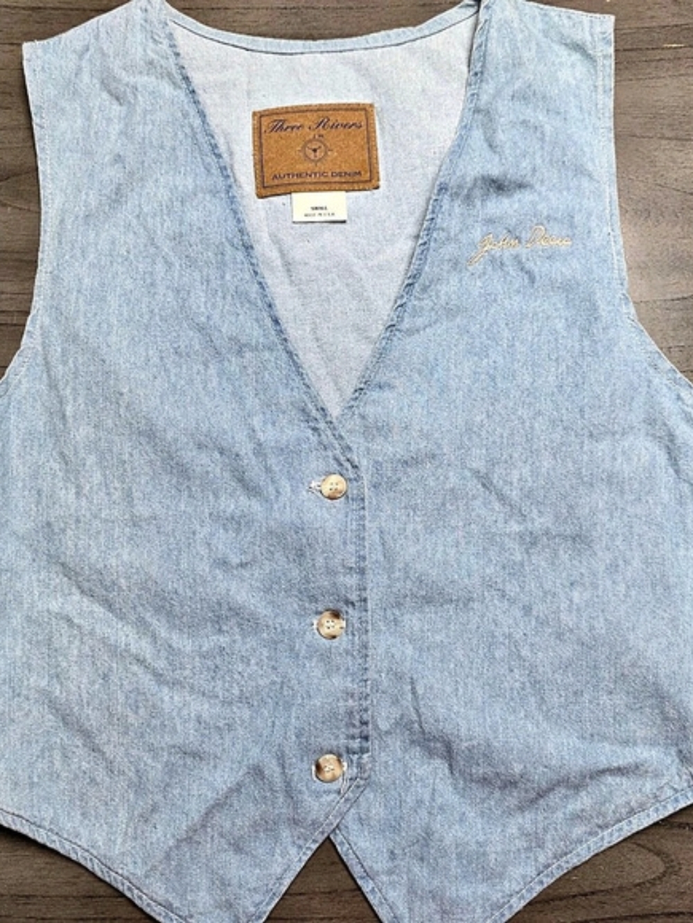 Vintage John Deere Embroidered Three Rivers Denim Vest